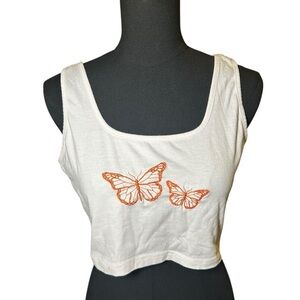 White Y2K Style Butterfly Embroidered Crop Top Size Large
